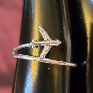 Sterling Silver & Cubic Zirconia Airplane Ring